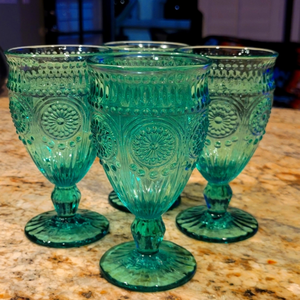 Set of 4 (Turquoise) Pioneer Woman Goblets